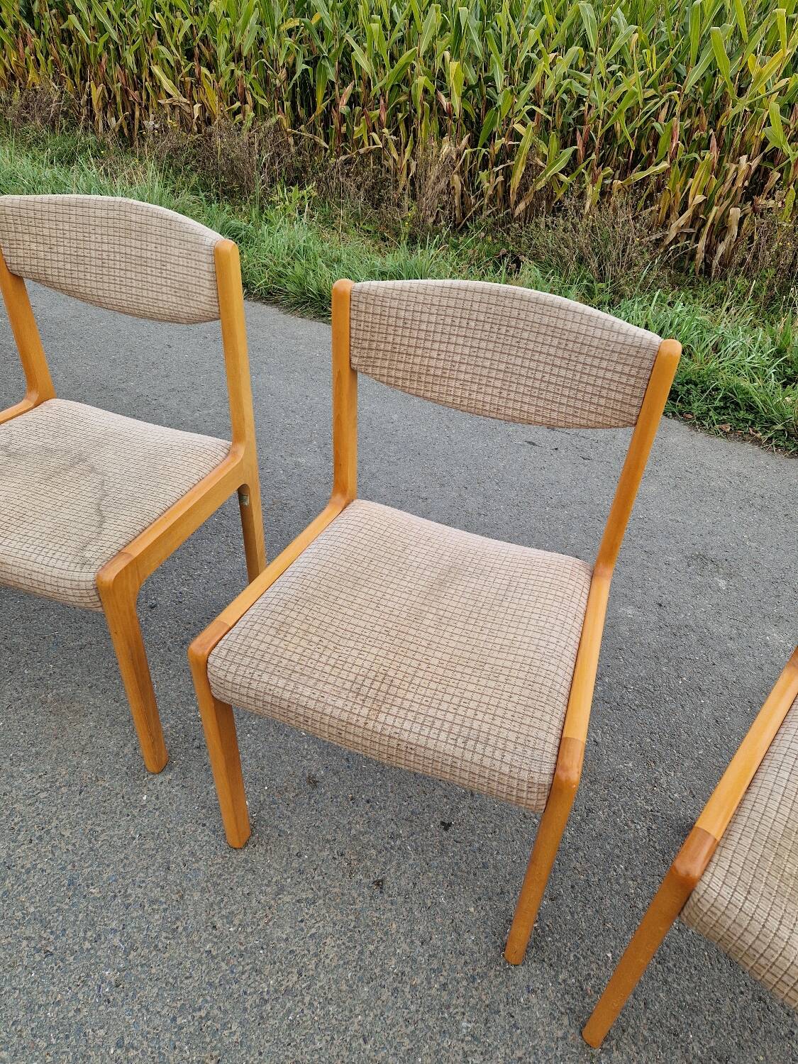 Set of 6 vintage beech chairs to clean or reupholster
