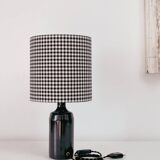 Lampe en faïence noire et abat-jour vichy