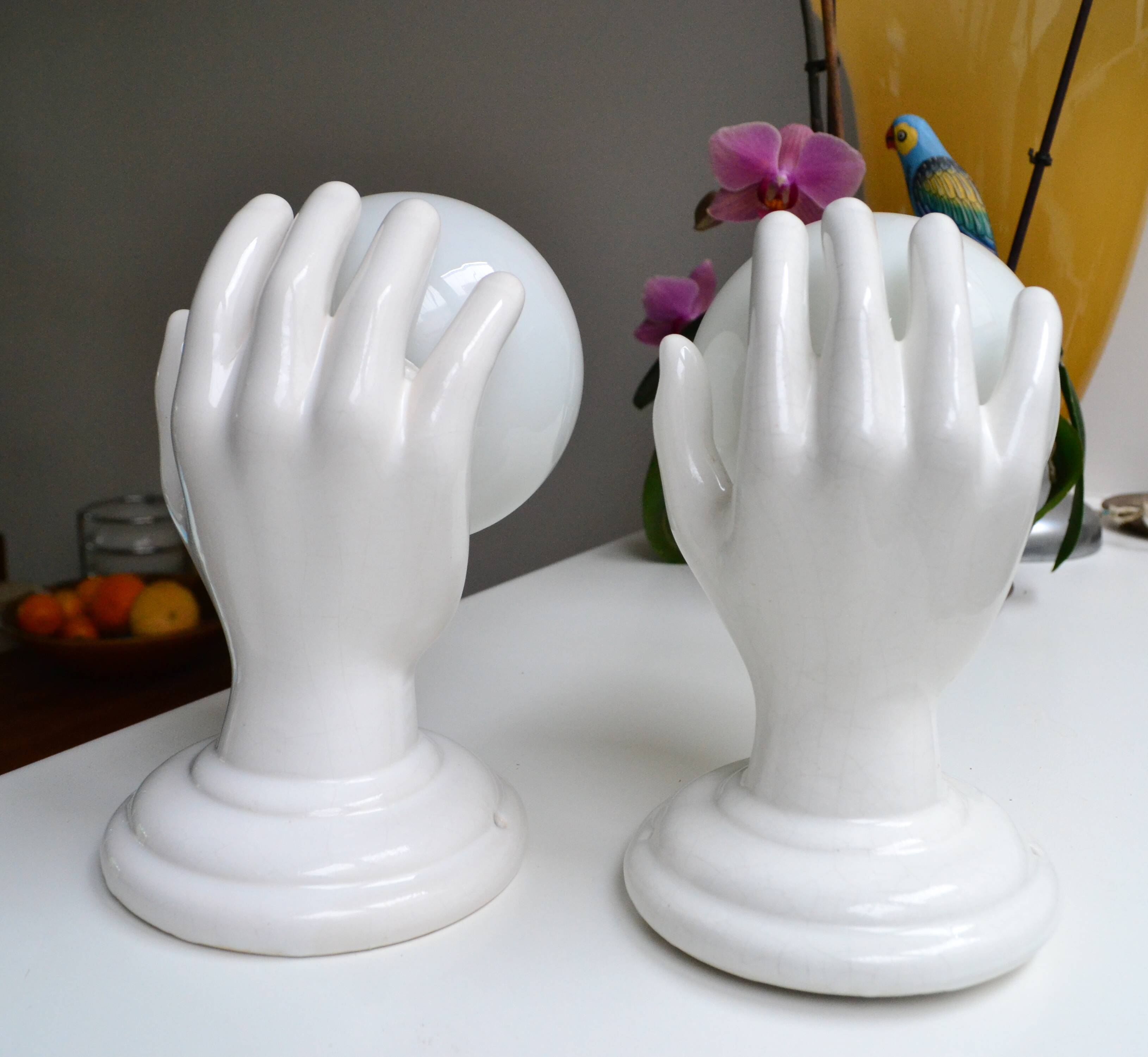 Pair of white ceramic wall lights from the 1970s.