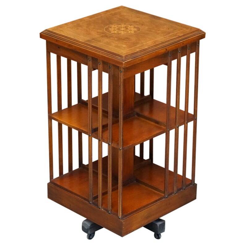Vintage Style Sheraton Rotating Library Table in Elm and Satinwood