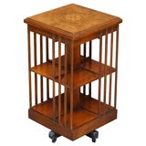 Vintage Style Sheraton Rotating Library Table in Elm and Satinwood