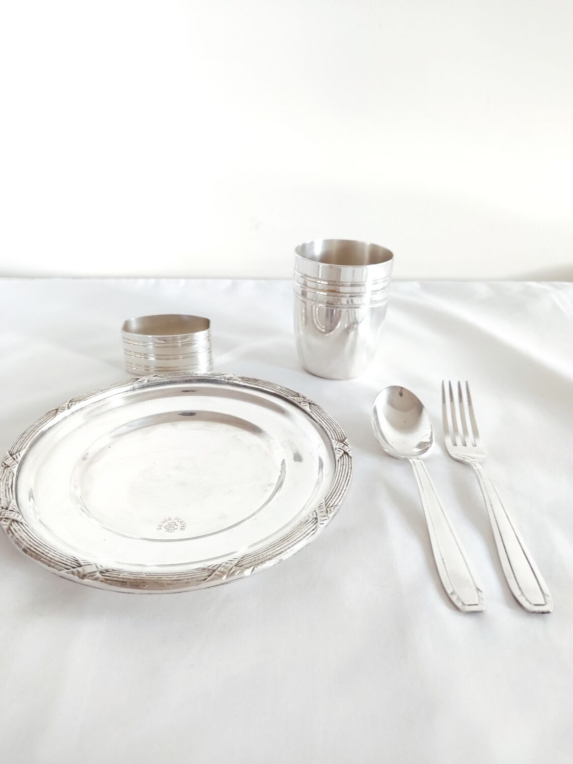 Set of timpani baptism silver metal vintage