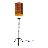 Cylindrical silk lampshade with check pattern