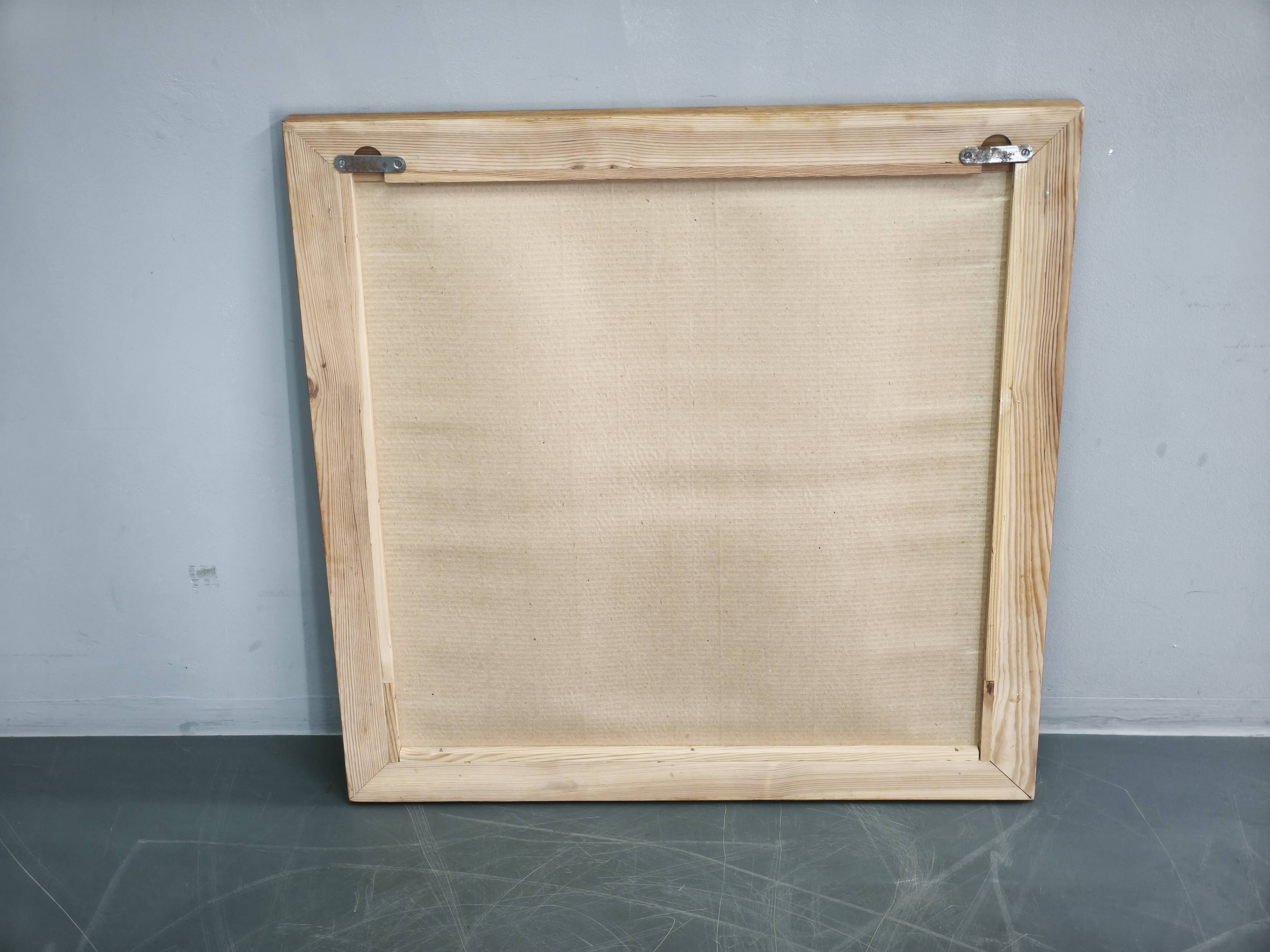 Vintage 1970s Czech Oak Veneer Square Mirror with Circular Glass