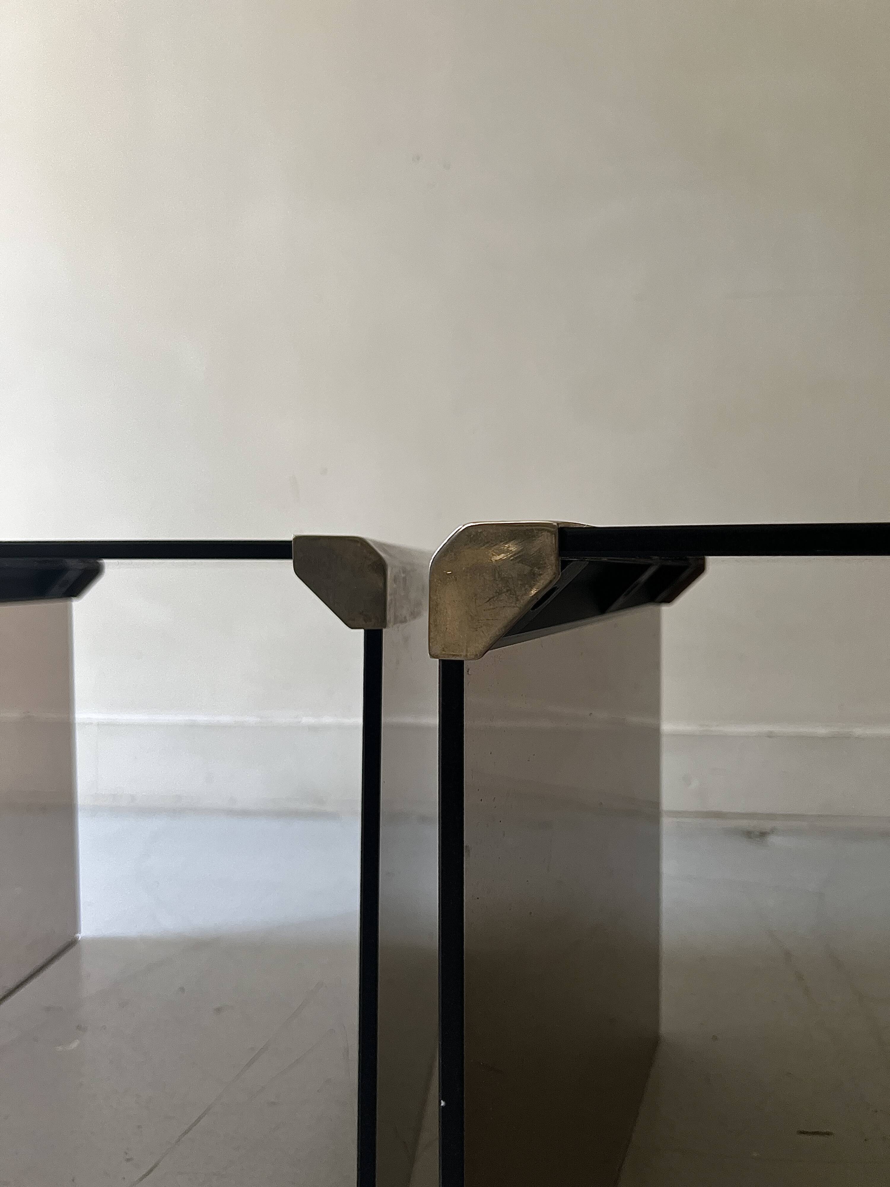 Design bedside table in metal & smoked glass, Roche Bobois 1970.