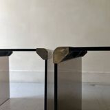 Design bedside table in metal & smoked glass, Roche Bobois 1970.