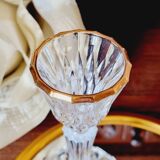 2 gold-edged crystal candlesticks