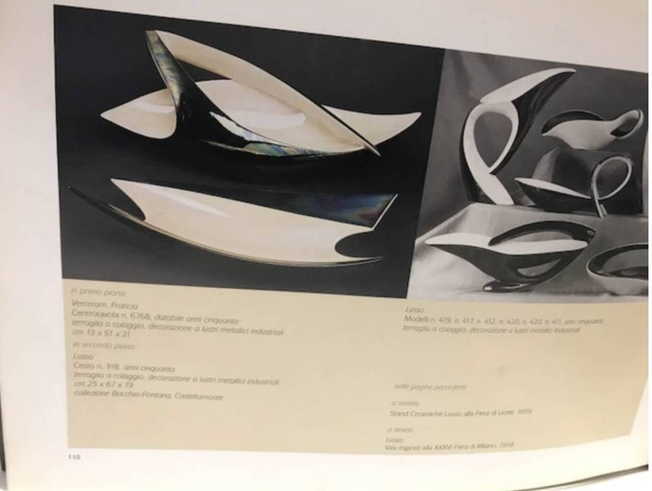 Vintage White and Iridescent Ceramic Bowl or Centerpiece N 6768 by Lusso, Italy