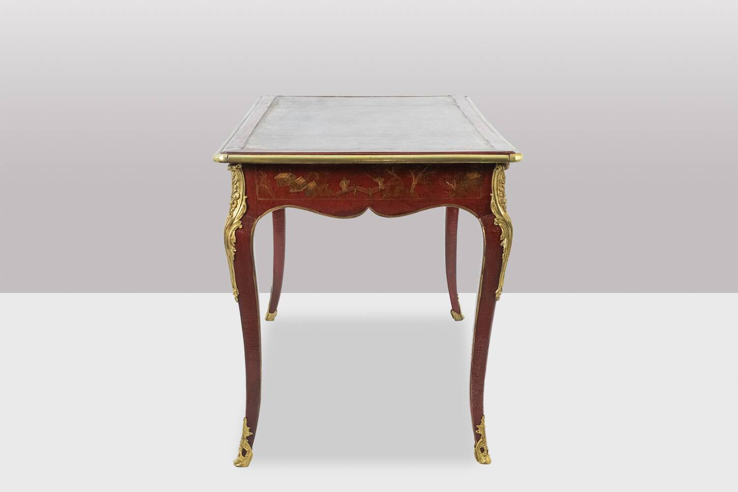 Louis XV style bureau plat with lake scene decoration. Circa 1850.