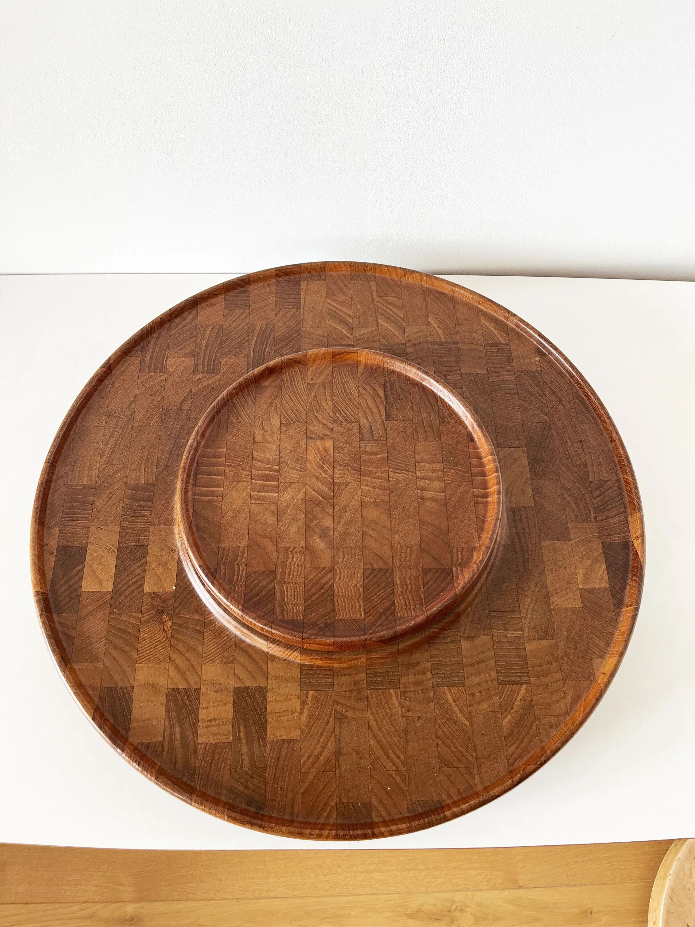 Large rotating teak platter Denmark Digsmed 1970