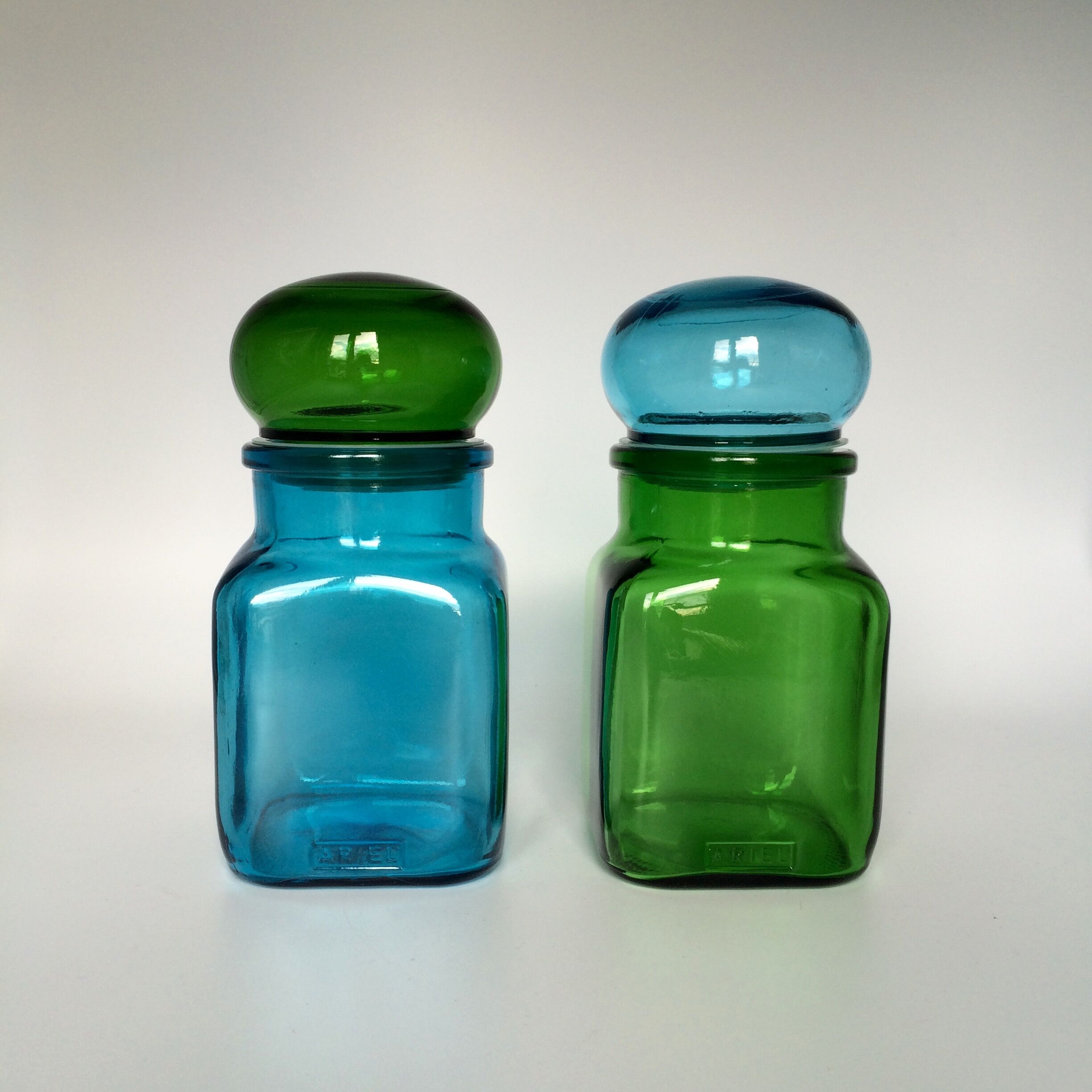 Pair of green and blue jars