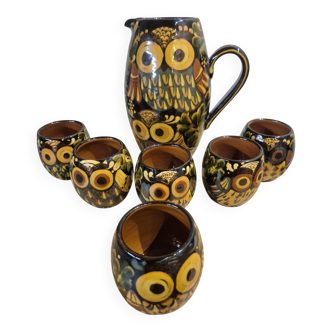 Vintage ceramic owl service signed Reber, 1960