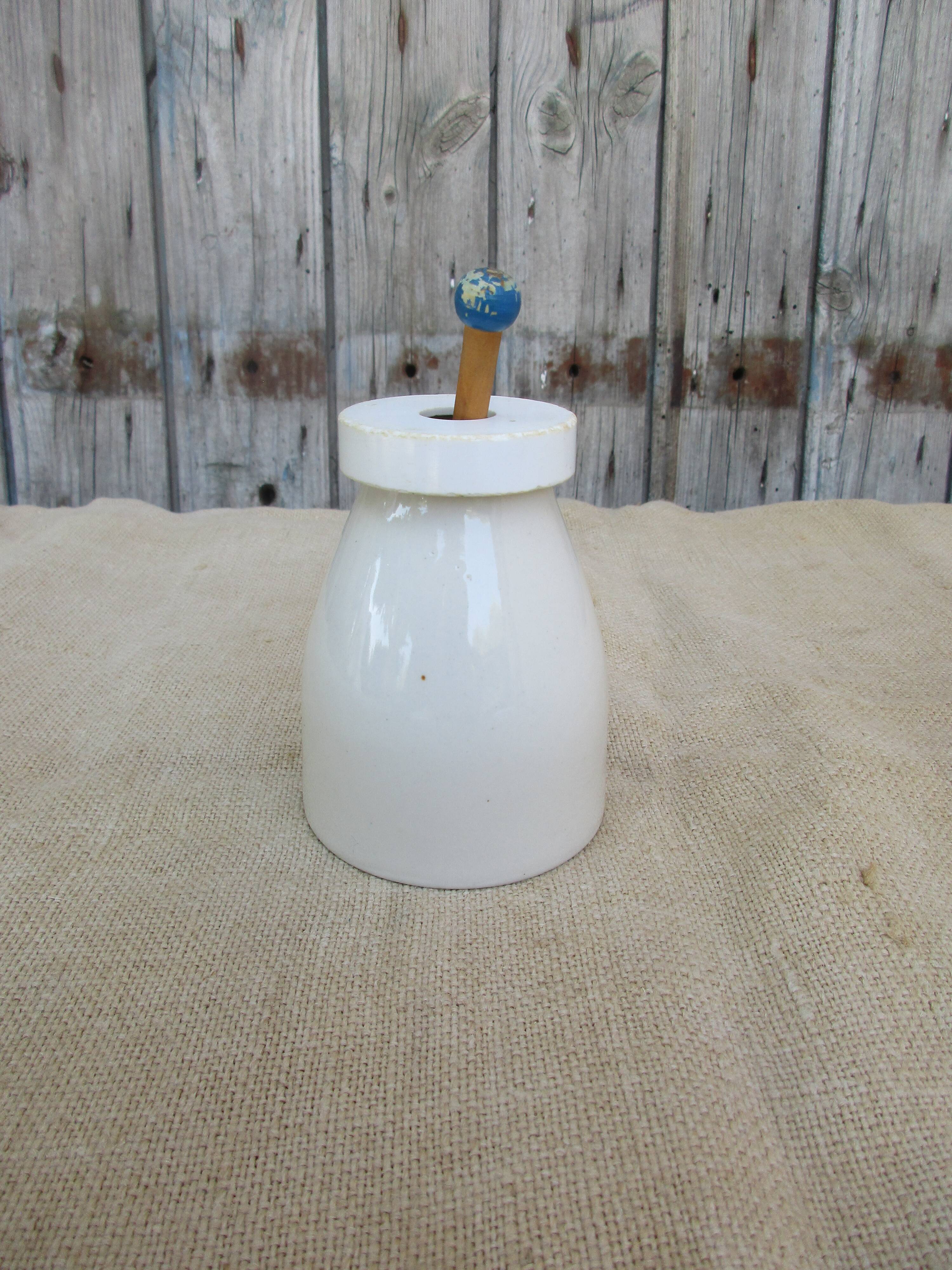 Old mustard pot in gres