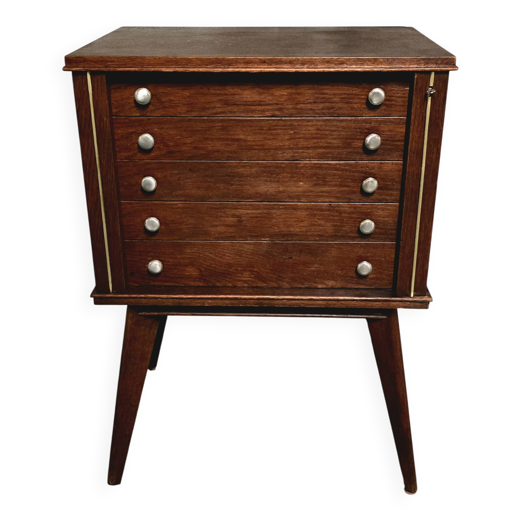 Empty silverware cabinet / vintage cutlery cabinet on tapered legs – year