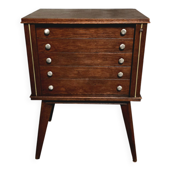 Meuble argenterie vide / meuble à couverts vintage sur pieds compas – année