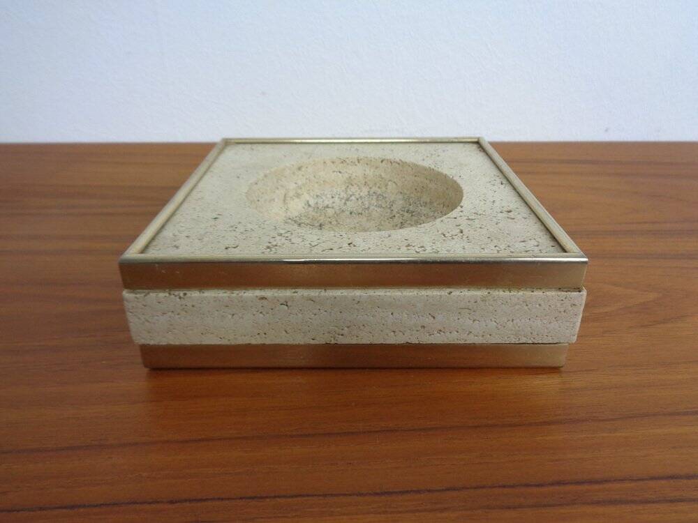 Travertine & Brass Ashtray by Fratelli Mannelli, Italy, 1970s