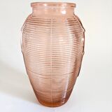 Pair of Art Deco pink moulded glass vases