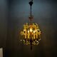 Chandelier en bronze avec fleurs en perles de cristal des années 1950