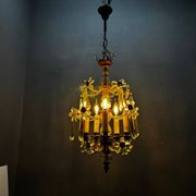 Chandelier en bronze avec fleurs en perles de cristal des années 1950