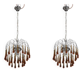 Ensemble de 2 La Couronne Ambre, Lustre Murano Ambre et Gouttes de Cristal, années 1970
