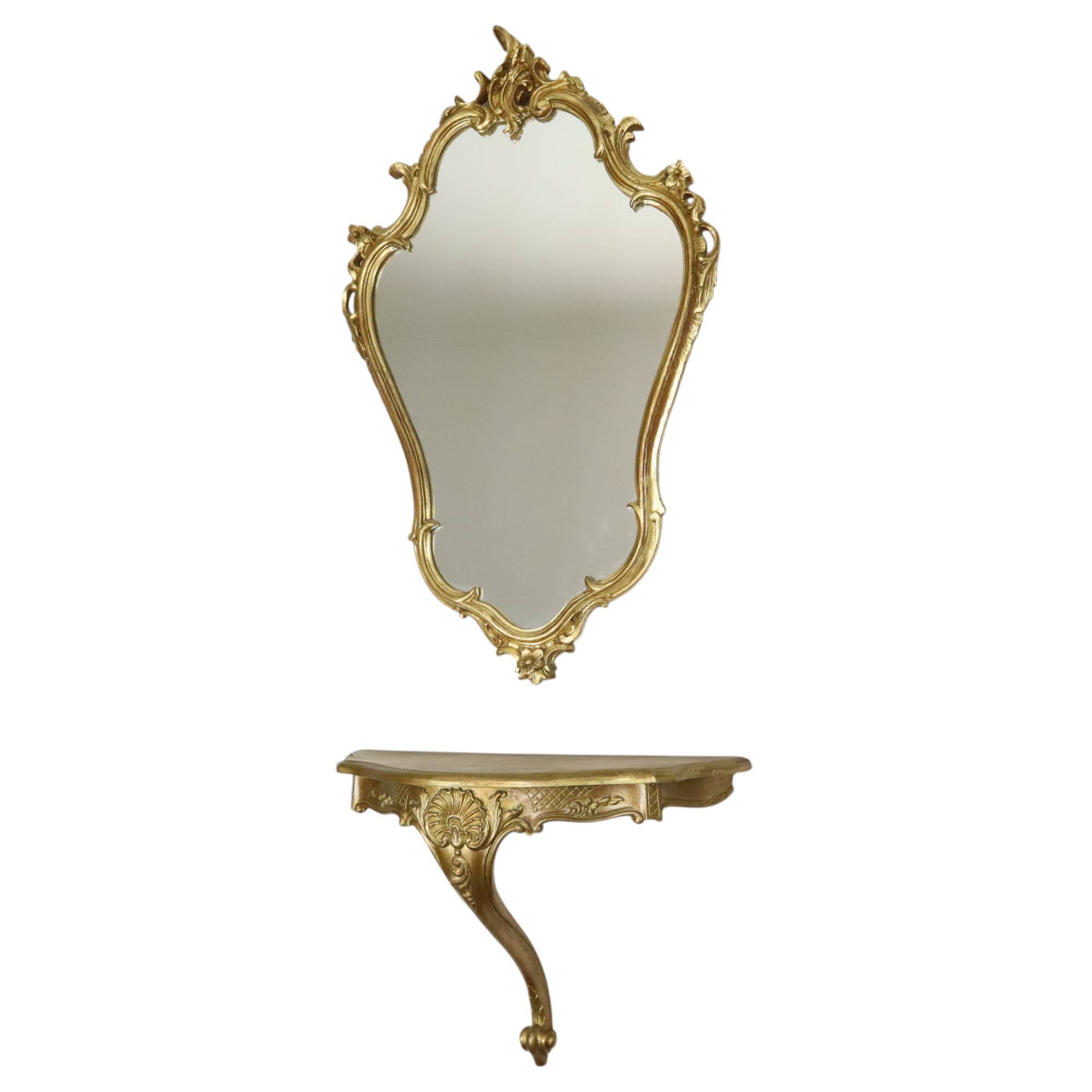 Gilded Rococo Style Mirror With Console Acanthus France