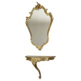 Gilded Rococo Style Mirror With Console Acanthus France