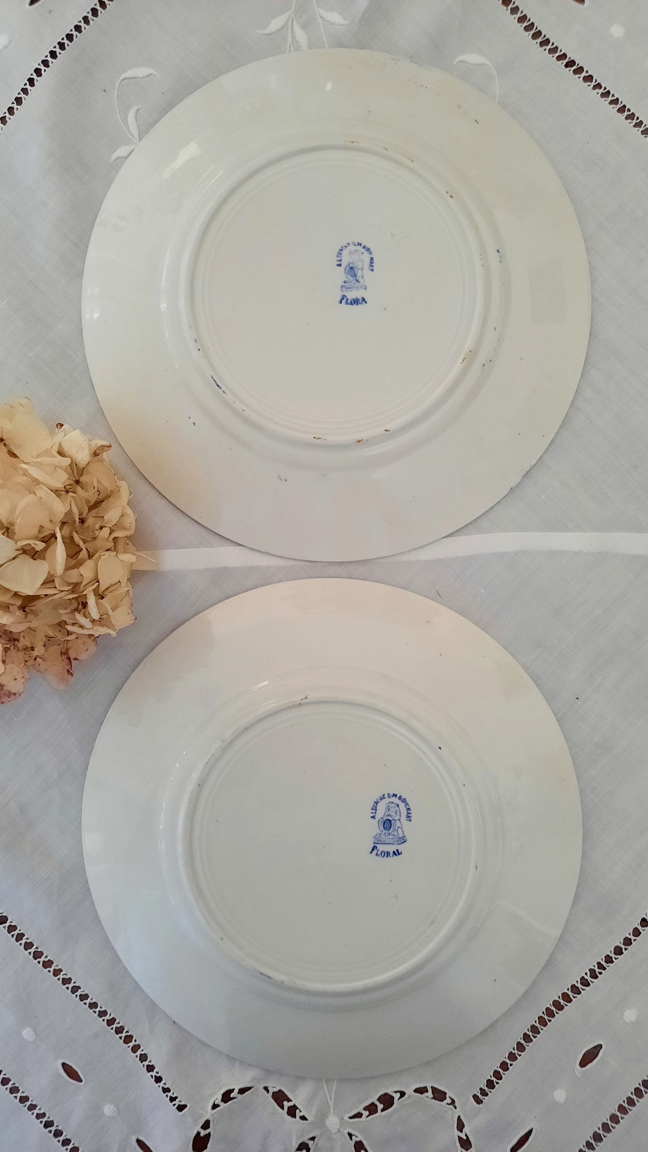 6 old flat plates mismatched iron earth