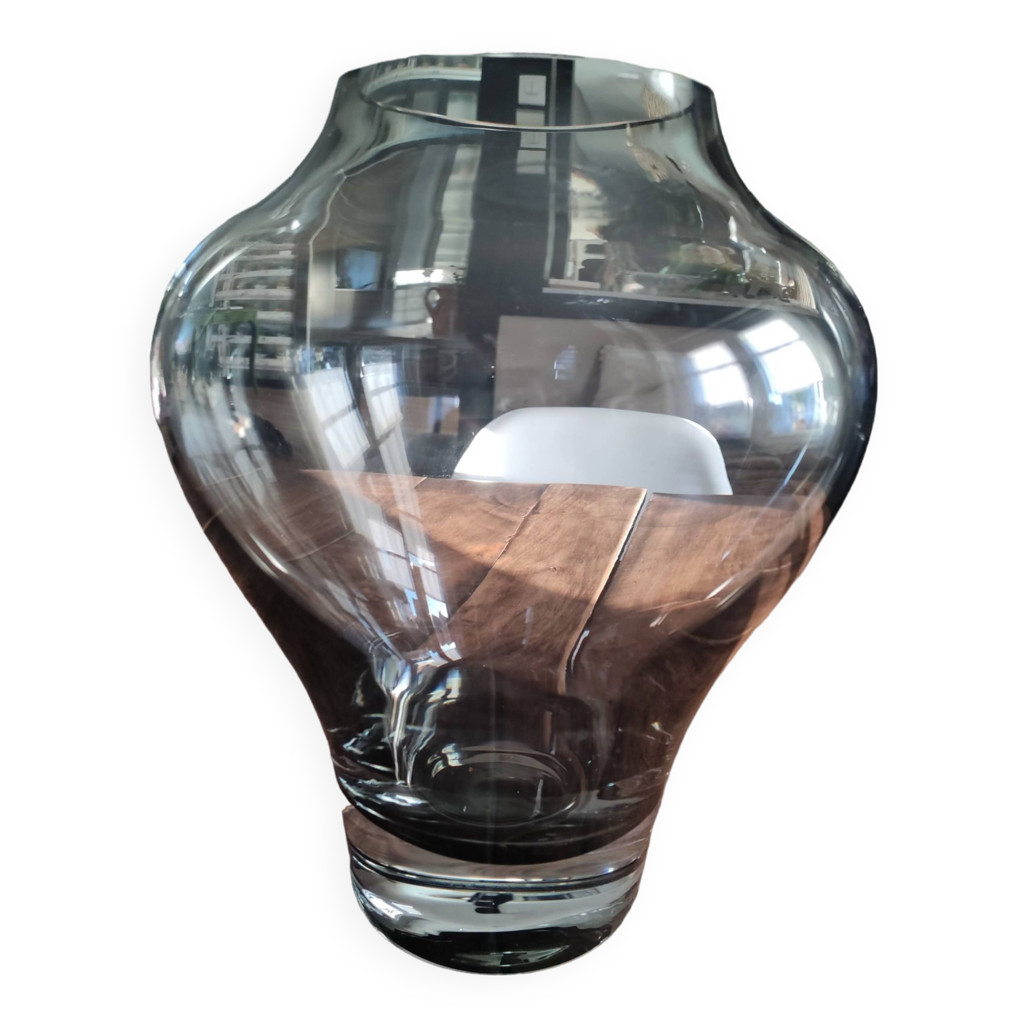 Large gradient anthracite smoked glass vase
