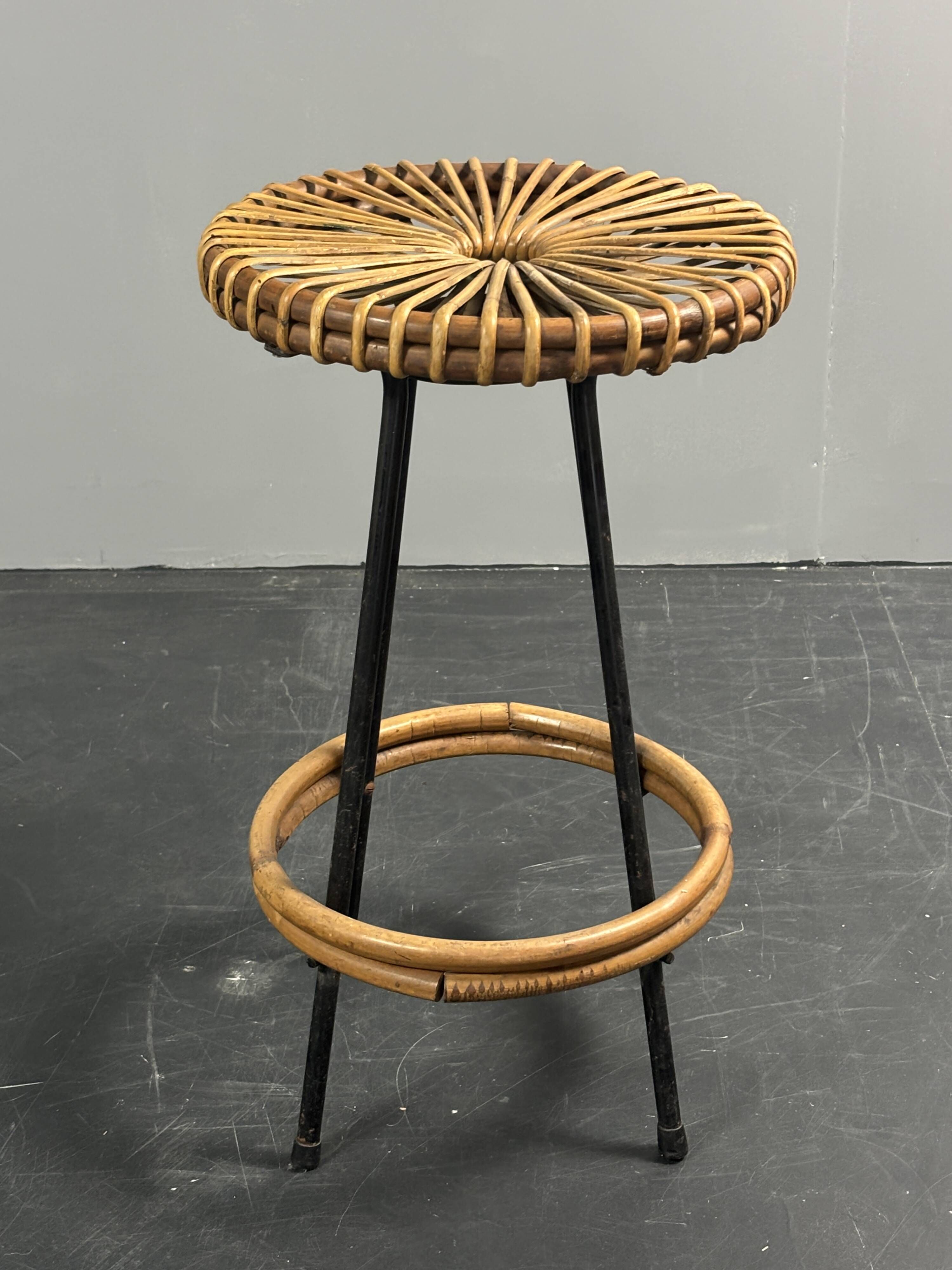 Midcentury Dutch rattan bamboo bar stools by Rohe Noordwolde, 1950s