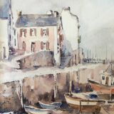 Beautiful Painting Watercolor Port Haliguen Quiberon signed