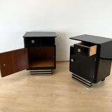 Art Deco Bedside Cabinets in Black Lacquer & Chrome, France, 1930, Set of 2