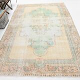 6x10 Peach Beige & Green Soft Wool Vintage Rug, 201x308Cm SK 5621