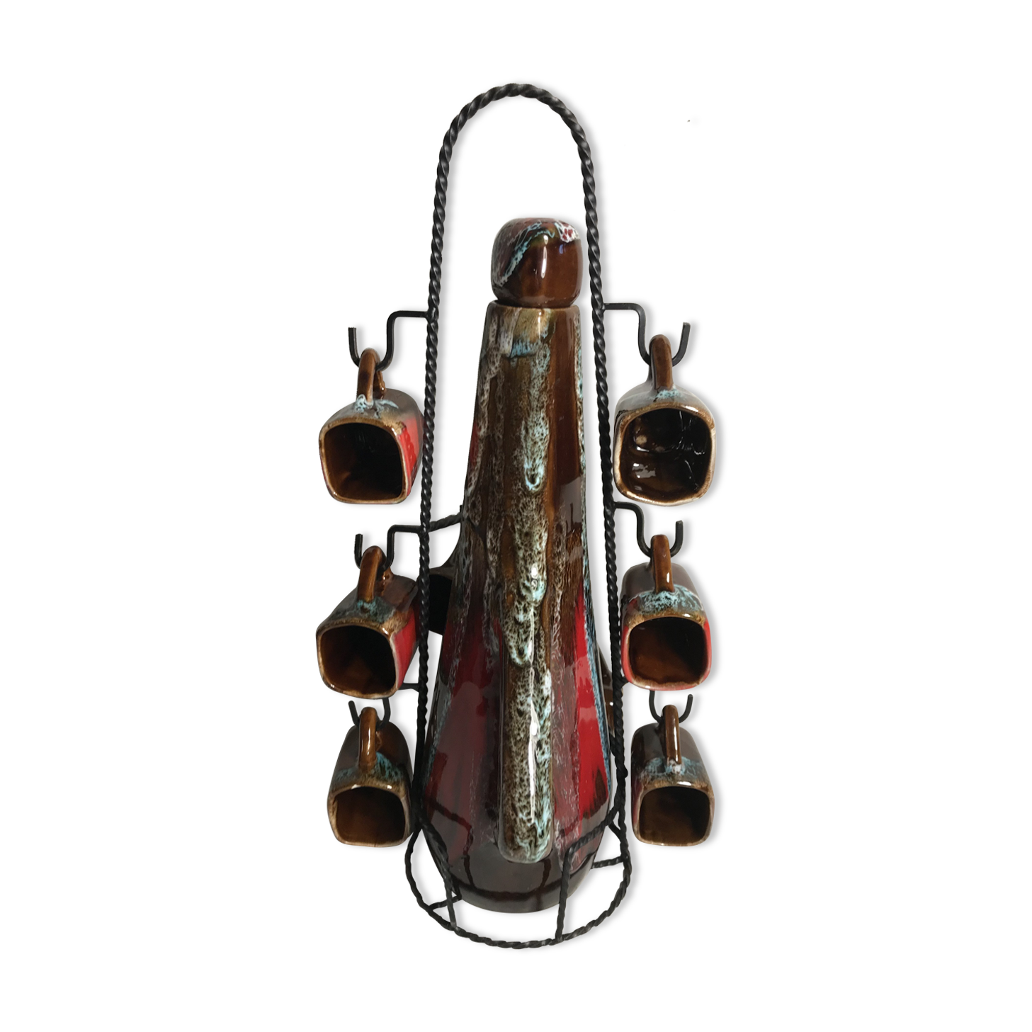 Bottle with 6 cups ceramic