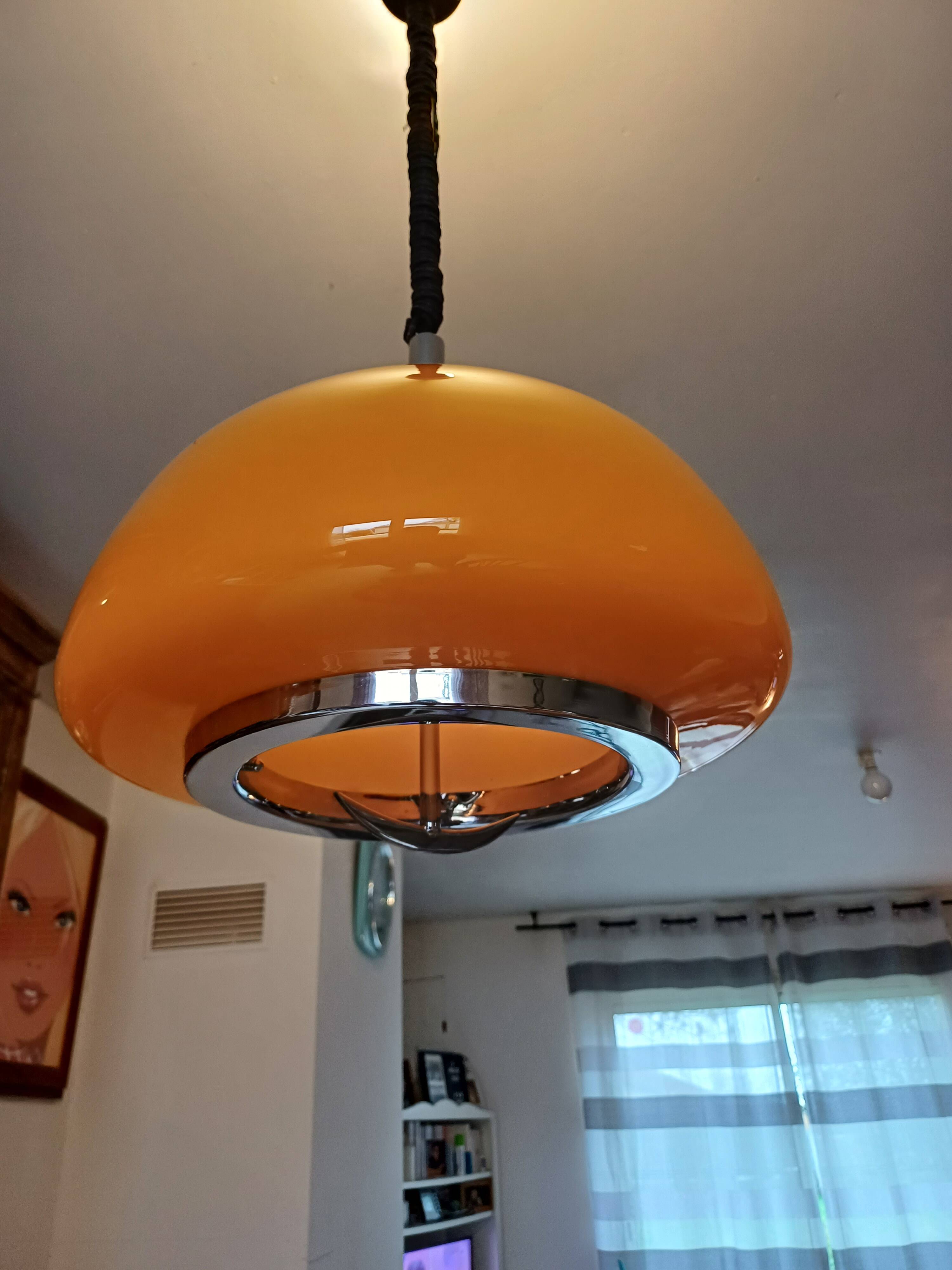 Vintage opaline orange pendant lamp “viro”