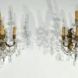 Bronze and Crystal Wall Lights with Pendants, Louis XV style – Late 19th century