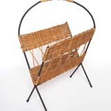 Iron and rattan magazine rack