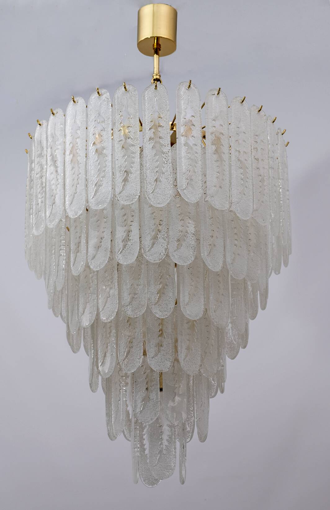Venini Style 6 Floors Chandelier Murano Glass Graniglia and Brass, 1970s