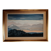 Huile sur toile " Brume sur le léman et les Alpes