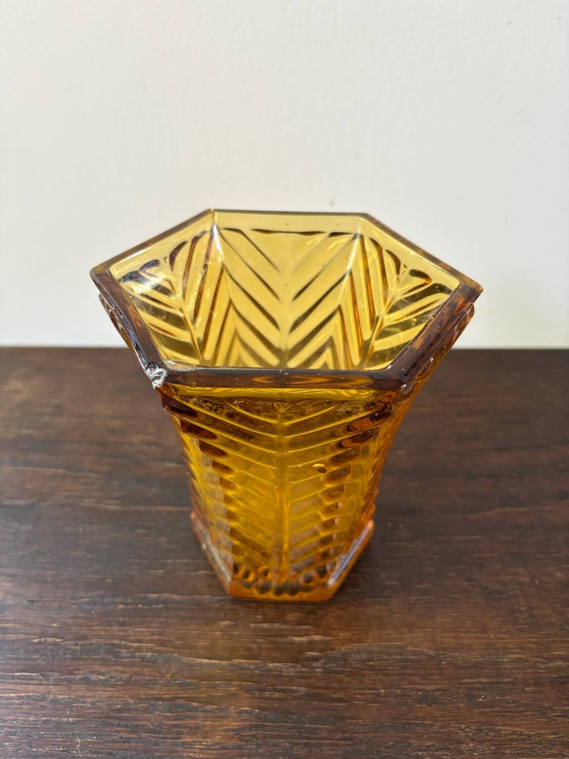 Art Deco vase in molded amber glass