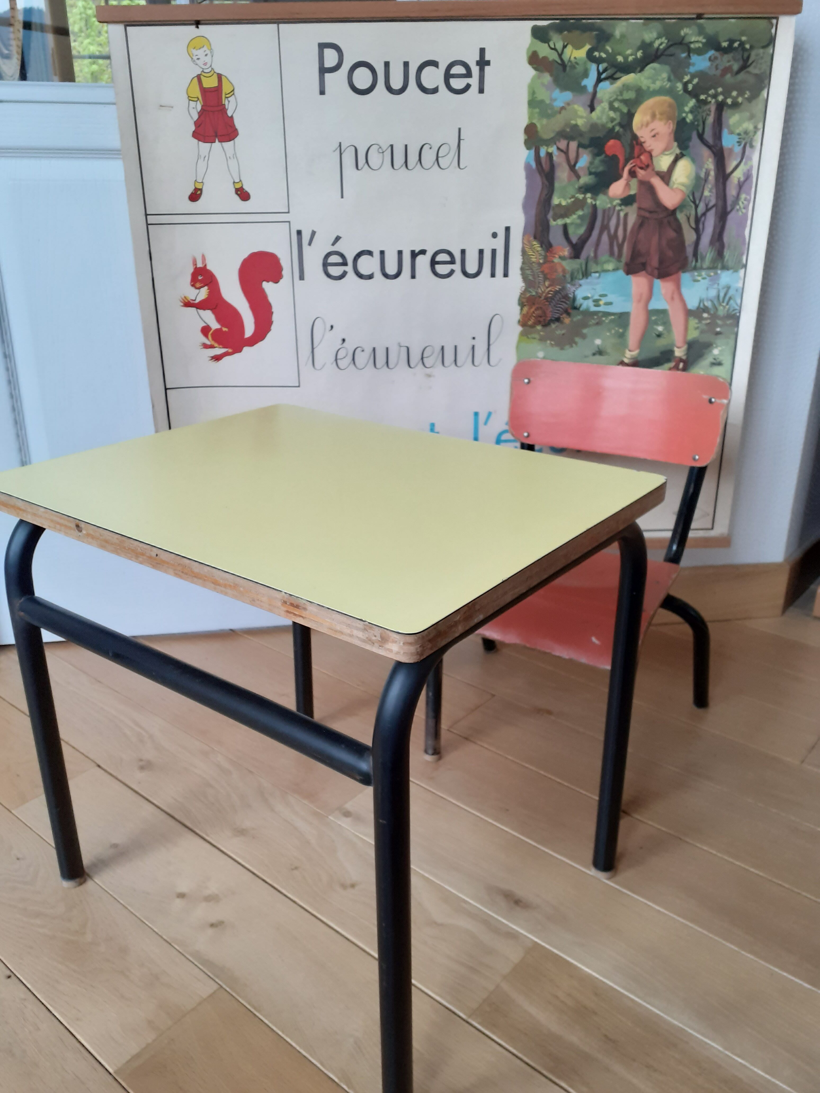 Small vintage school table and its little chair