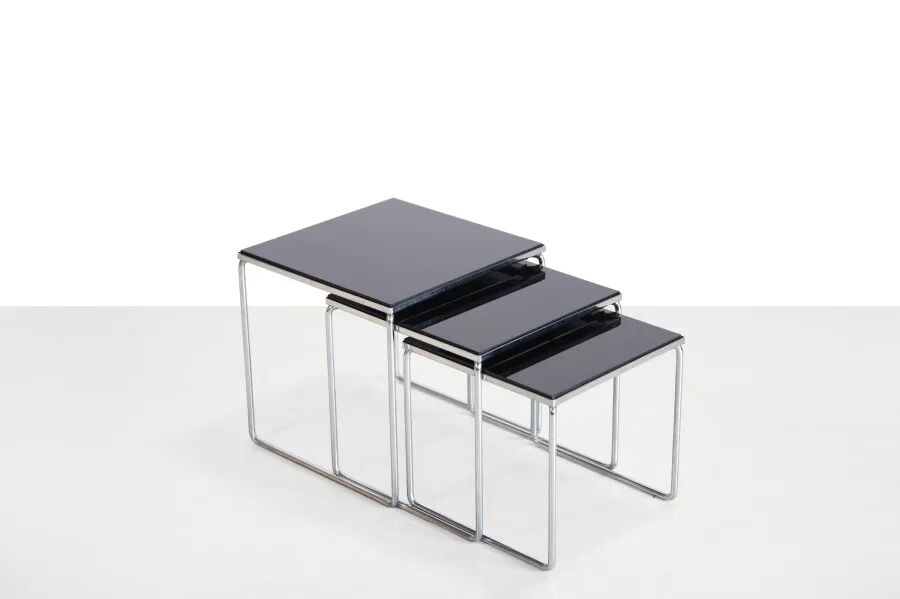 Vintage chrome and black glass side tables by Brabantia 1960s