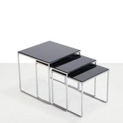 Vintage chrome and black glass side tables by Brabantia 1960s