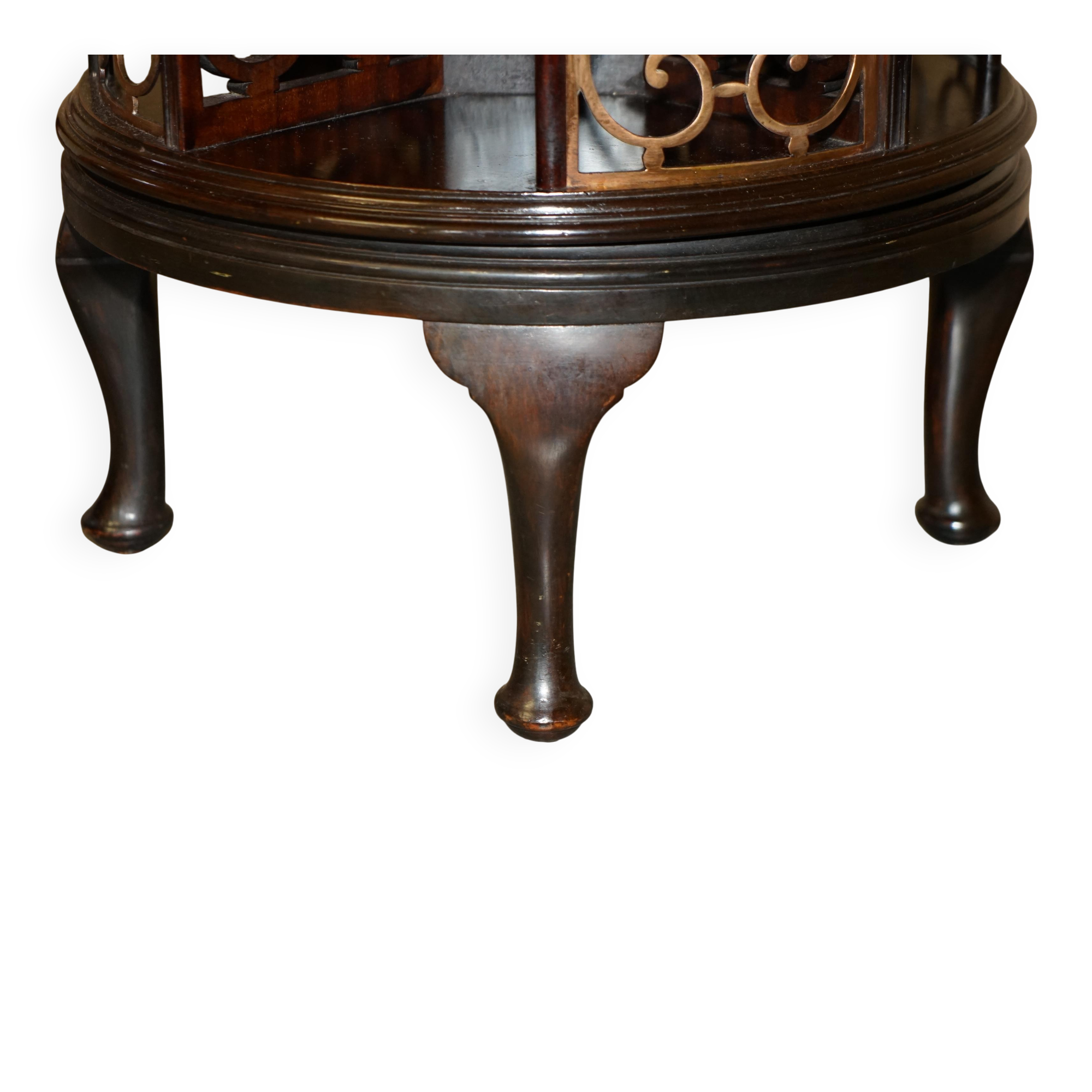 Restored Victorian library table in hardwood and brass.