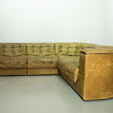 De Sede DS11 Olive Green Patched Leather Modular Sofa, 6 Elements. 1970s