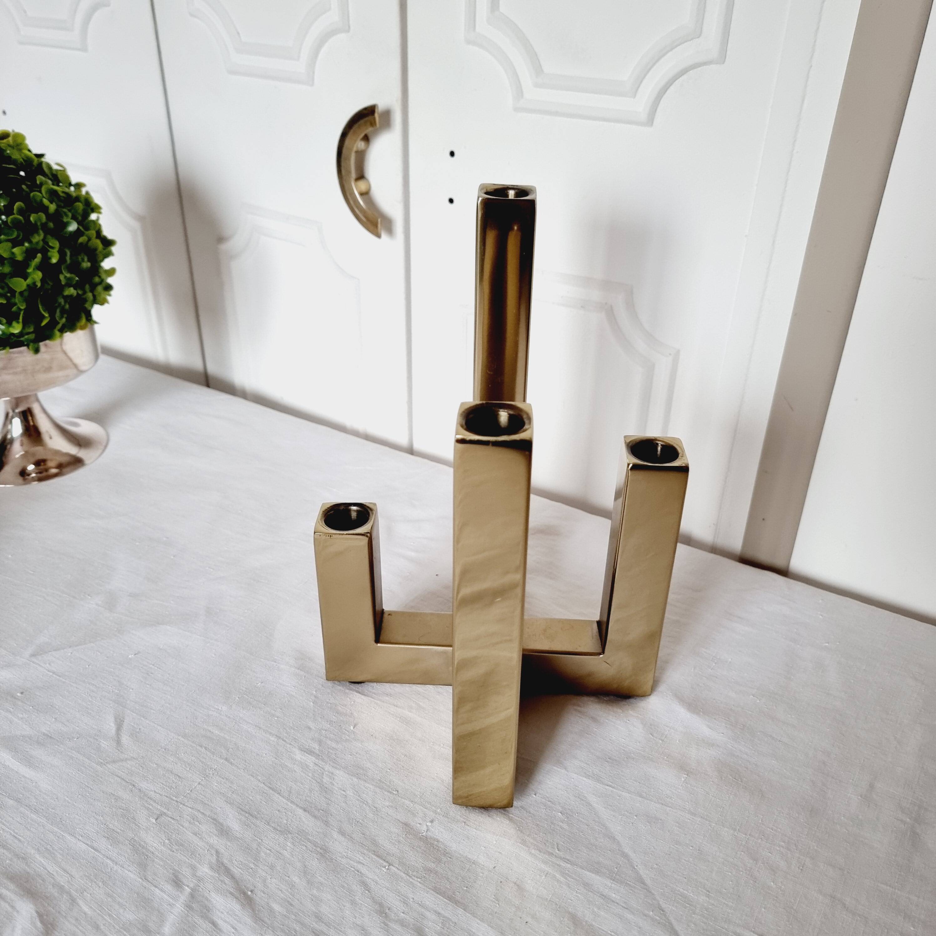 Vintage design candle holder 4 arms Gold aluminum