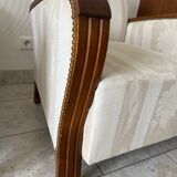 Pair of art deco armchairs in wood and floral fabric