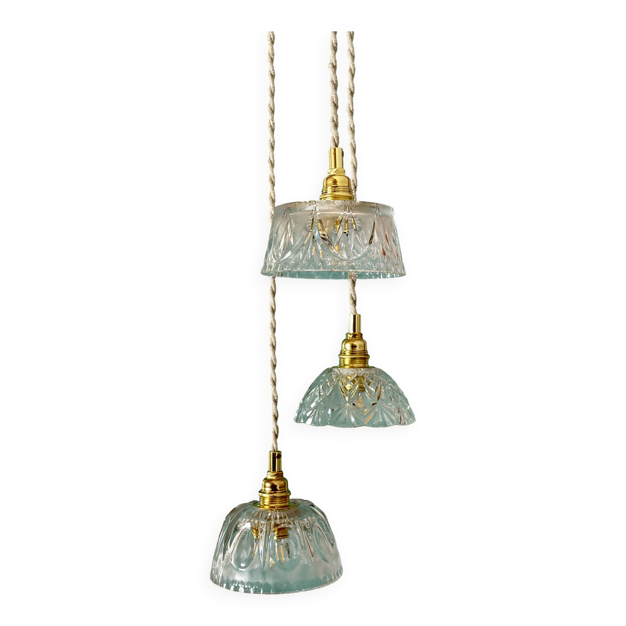 Vintage triple suspension lampshade in glass and cut crystal - collection