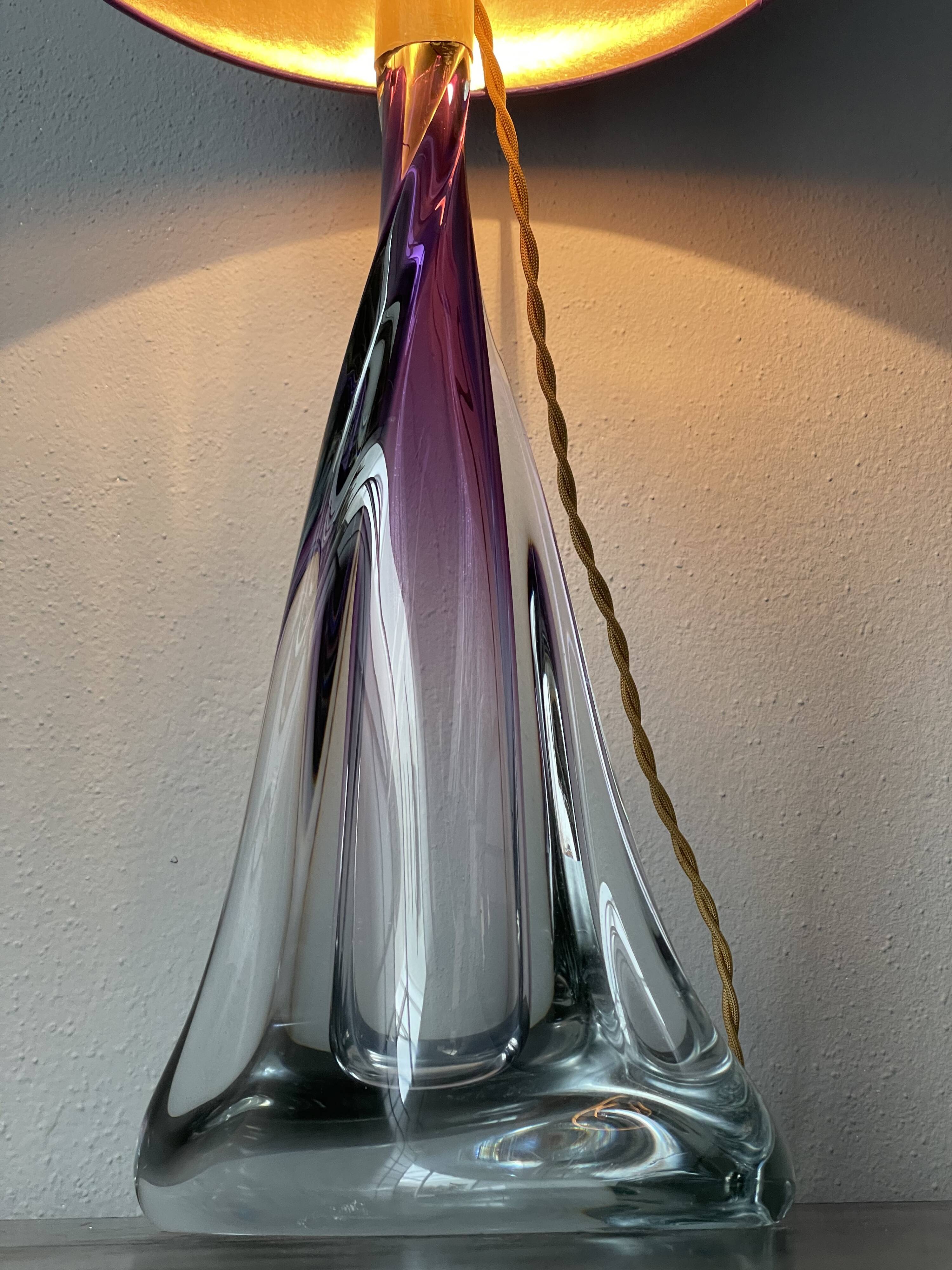 Large Purple Crystal Table Lamp, Signed by Vannes Le Chatel, France