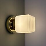 Vintage square globe wall light in white opaline