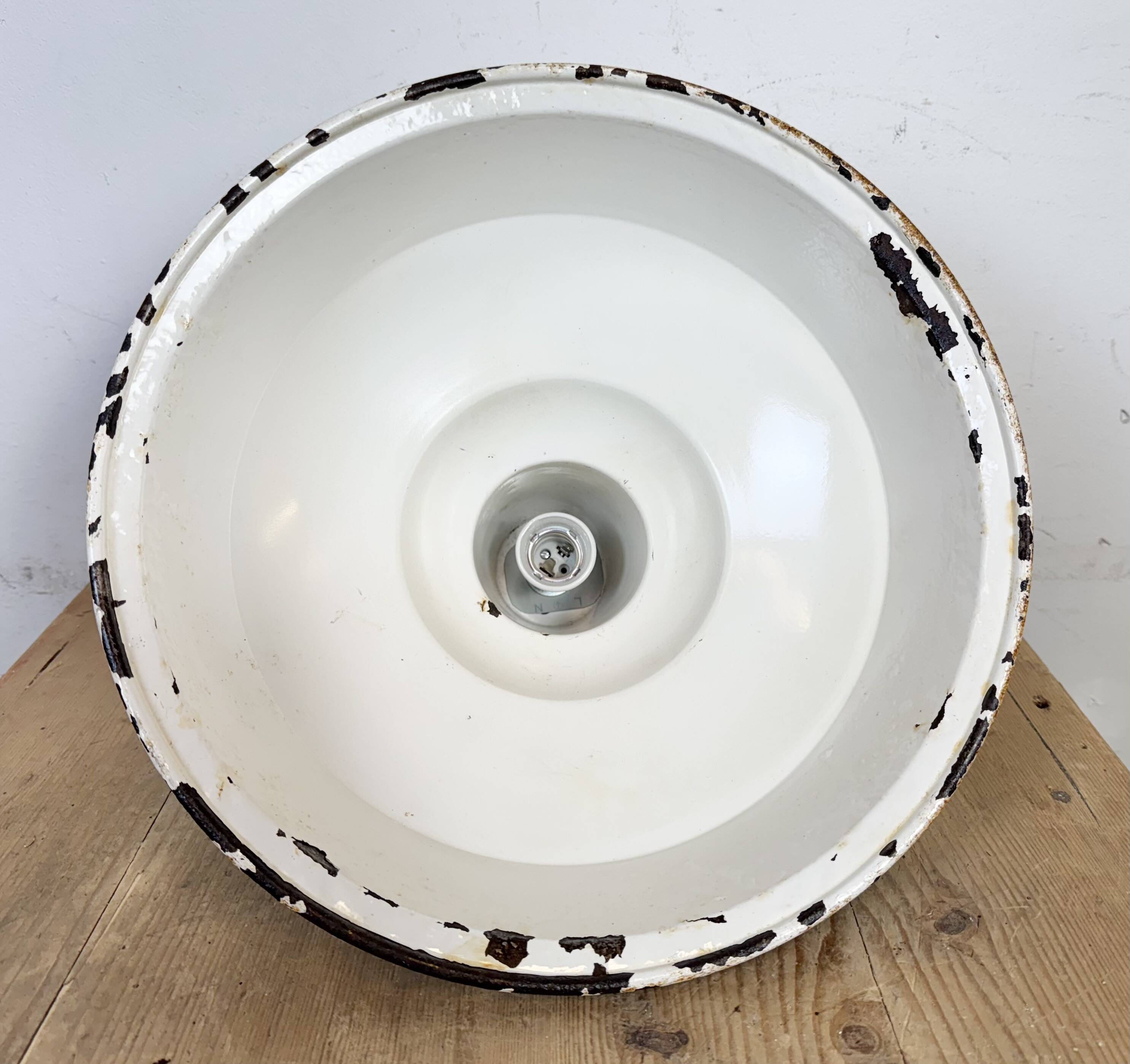 Industrial British White Enamel Factory Pendant Lamp from Benjamin, 1960s